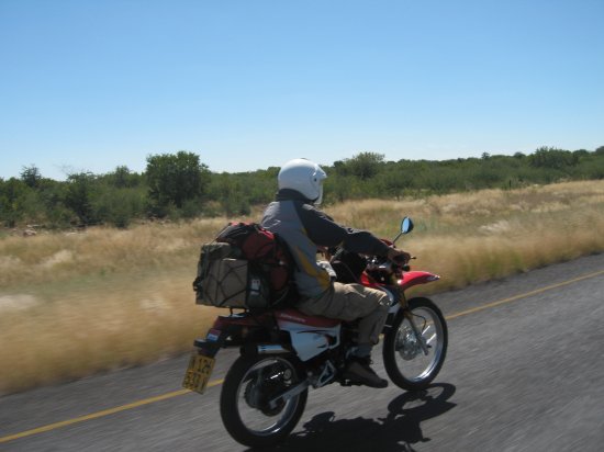 Motorcyclist on way from Angola to Zambia...