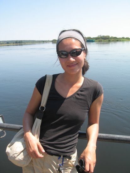 Sweaty Bonnie on Zambezi ferry crossing