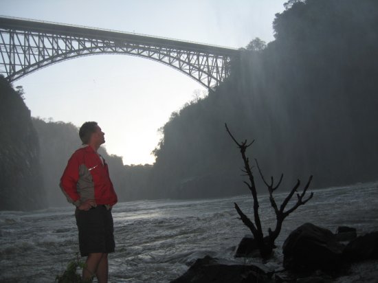 Matt looking up to Zimbabwe over bridge