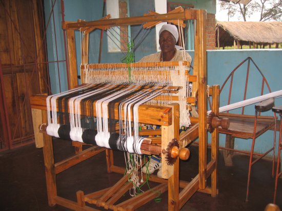 volunteer weaving tablecloth