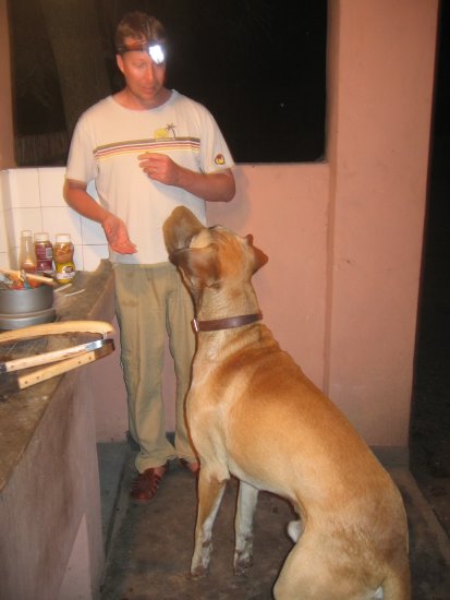 Matt feeding camp dog