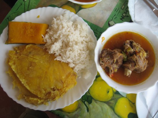 Matoke and goat stew lunch