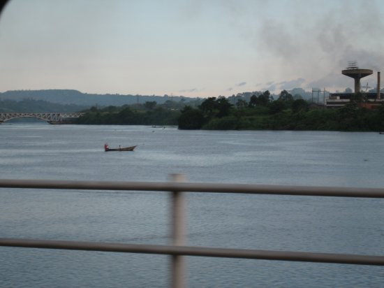 Crossing the Owen Falls Dam at Jinja