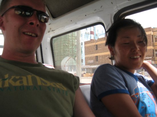 Matt and Chiho in taxi