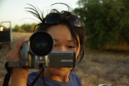 Chiho filming at bush camp