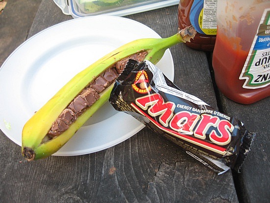 mars bar melted in a banana = heaven