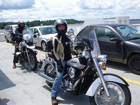 on the pontoon ferry to Quebec