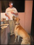 Matt feeding camp dog